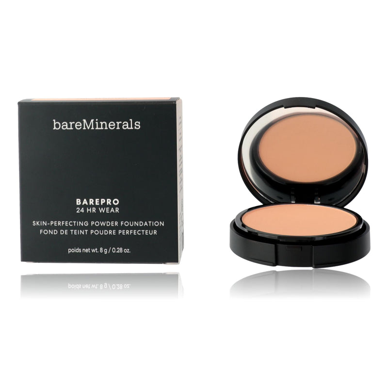 BareMinerals BarePro 24 Hr Wear powder foundation in Light 25 Neutral, close-up of the .28oz compact showing the product.