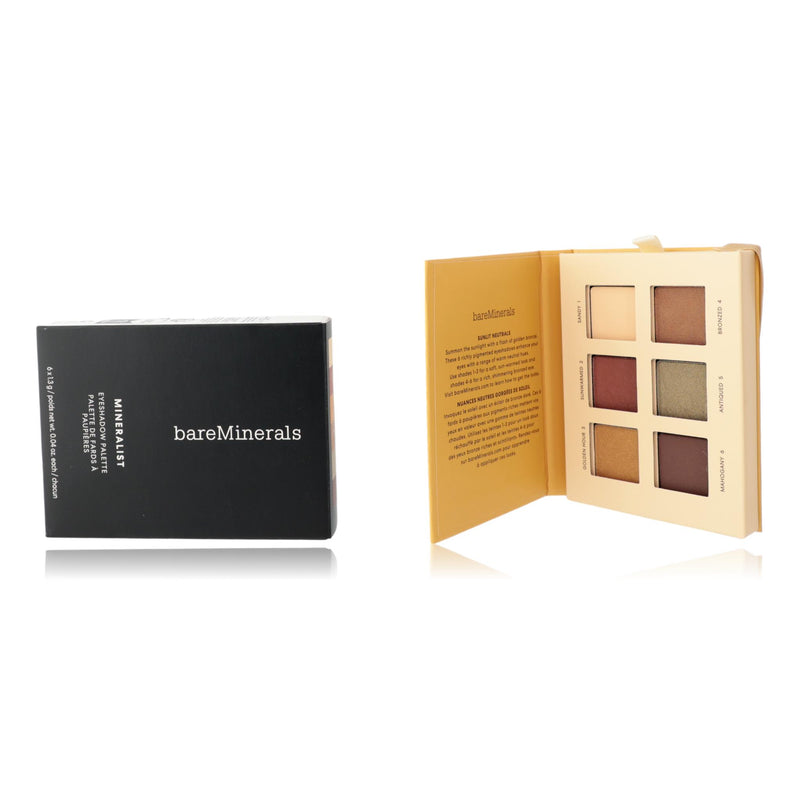 BareMinerals Mineralist Sunlit 6-shade eyeshadow palette with warm neutral and shimmer shades arranged in a sleek compact.