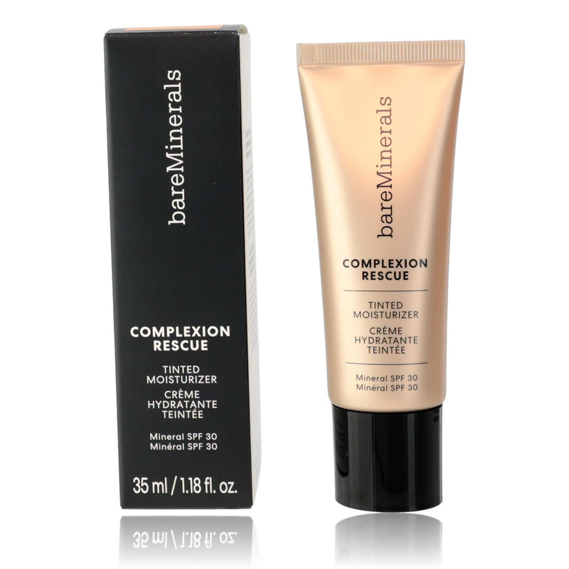 BareMinerals Complexion Rescue tinted moisturizer with SPF 30 in Cashew 3.5, physical formula, 1.18oz, showing the product tube.