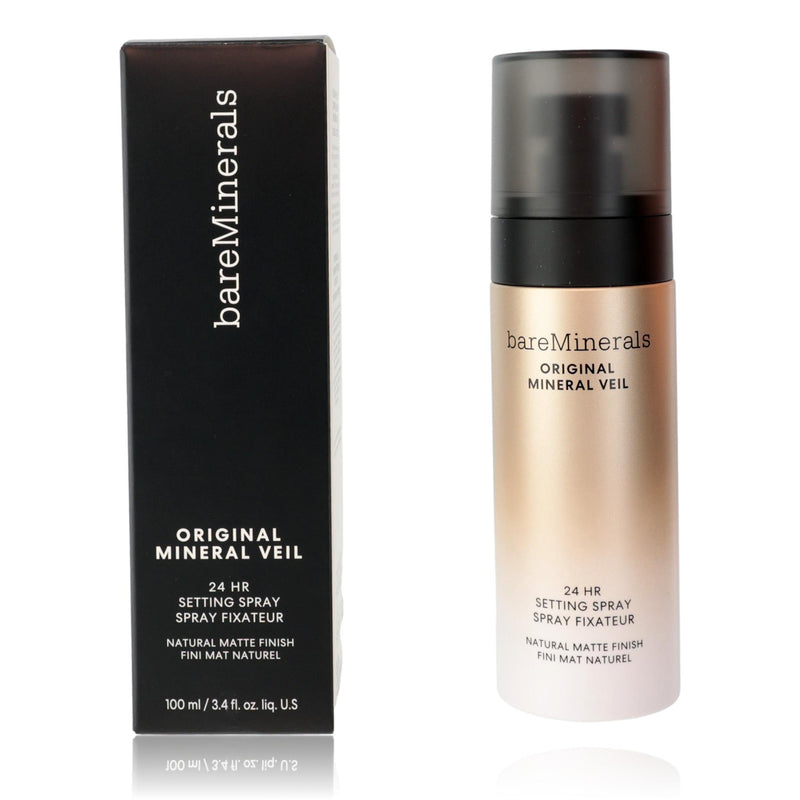 BareMinerals Original Mineral Veil setting spray in 3.4oz bottle, physical makeup setting spray with 24-hour hold, natural finish