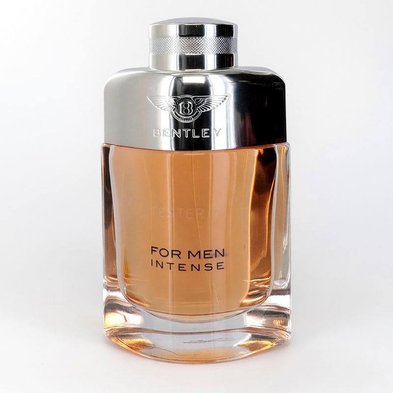 Bentley Intense men's 3.4 oz Eau de Parfum spray tester bottle with sleek packaging and silver accents.