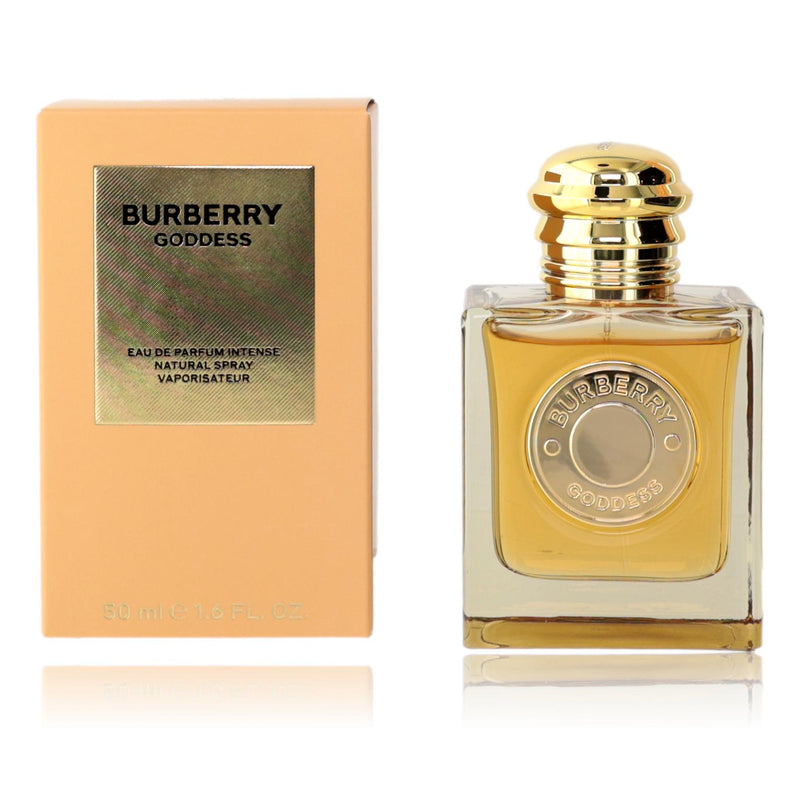 Burberry Goddess perfume bottle for women, 1.6 oz EDP Intense Spray, elegant glass container with gold accents.