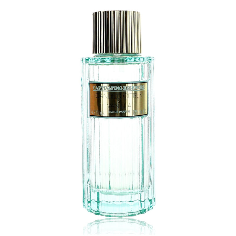 Unboxed 4.2oz Captivating Essences Candied Citrus & Vanilla EDP spray for women, featuring a sleek fragrance bottle.