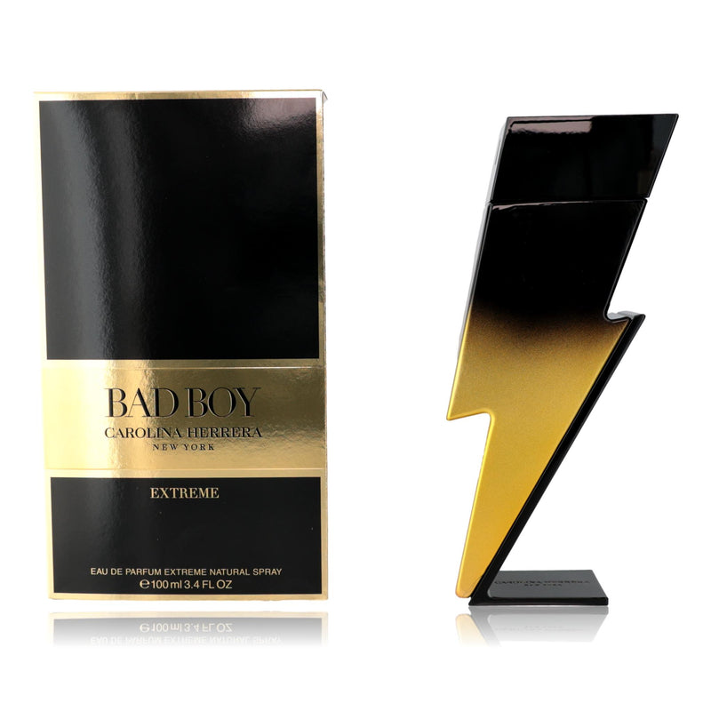 Carolina Herrera Bad Boy Extreme men's 3.4 oz EDP spray bottle, sleek design, ready for use.