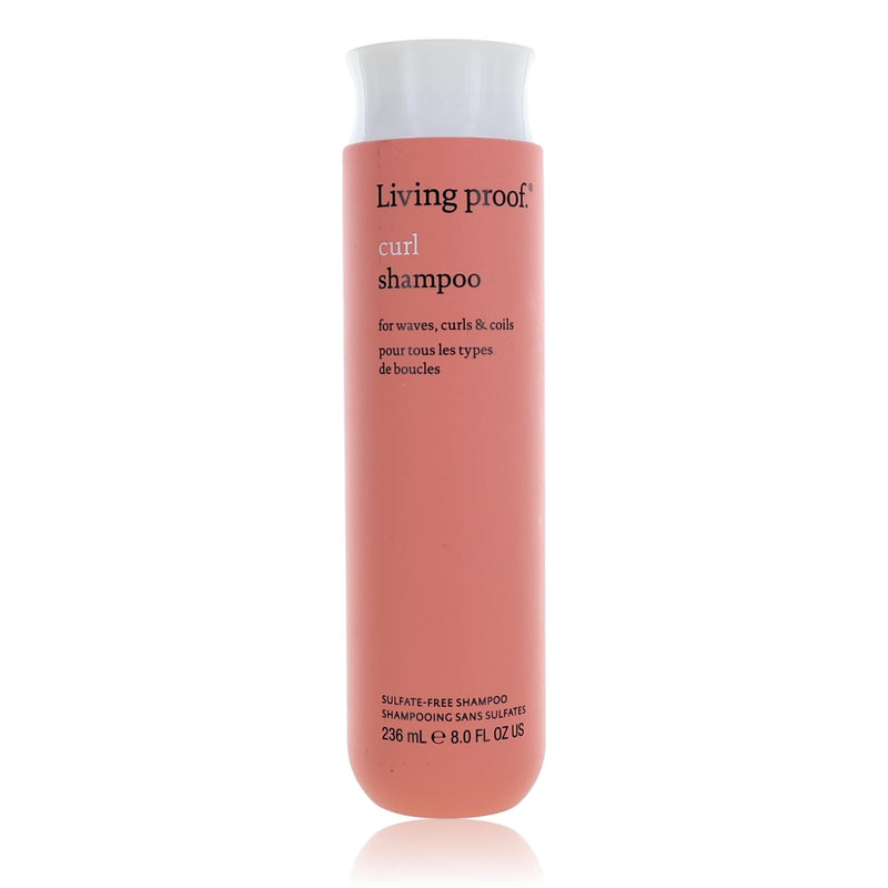 Living Proof Curl Shampoo in an 8 oz bottle, featuring a physical formula designed to enhance and define curly hair.