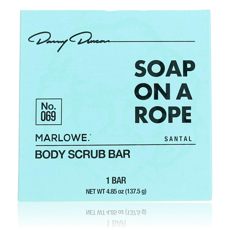 Marlowe Danny Duncan No. 069 Santal soap on a rope body scrub bar for men, 4.85oz, with natural santal scent and textured surface.