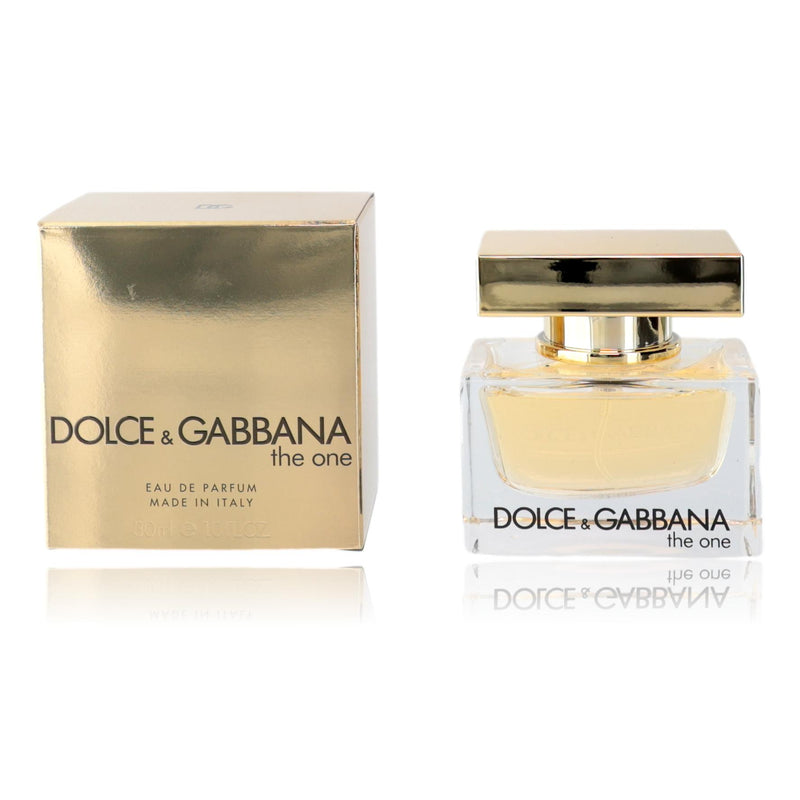 Dolce & Gabbana The One 1 oz women's Eau de Parfum spray bottle with elegant packaging.