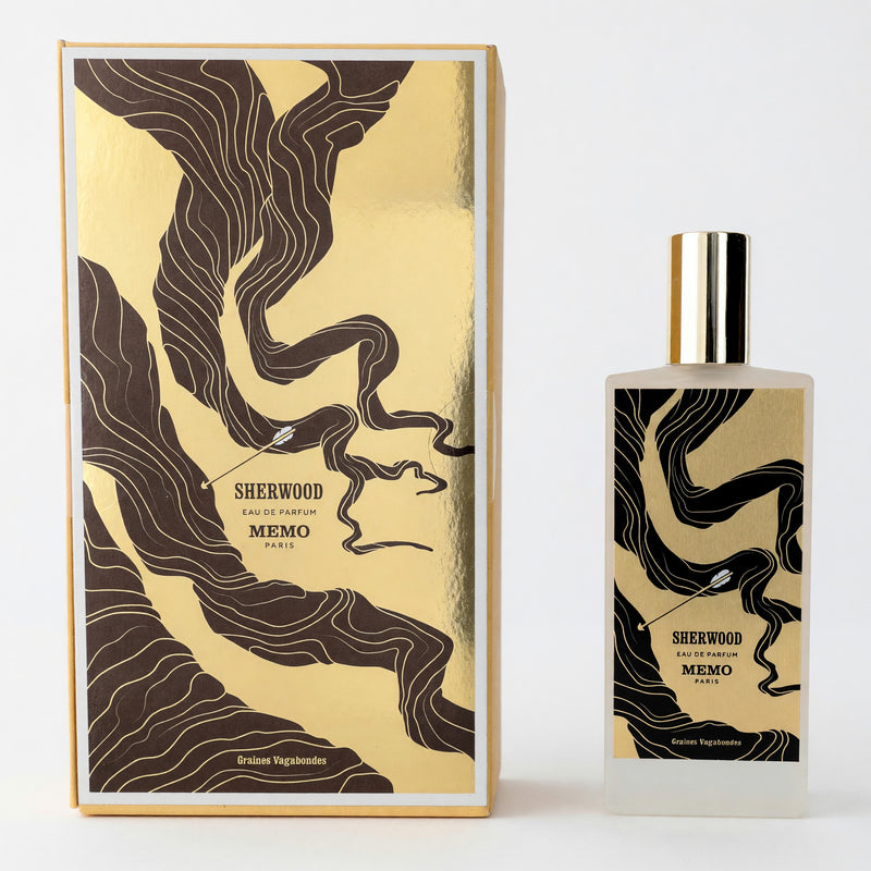 Unisex Sherwood perfume by Memo Paris in a 2.5 oz bottle, elegant packaging for women and men.