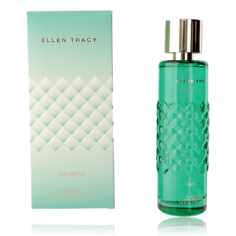 Ellen Tracy Gardenia perfume spray for women, 3.4 oz EDP bottle with floral Gardenia scent.