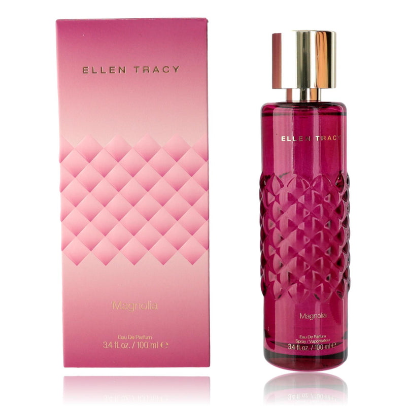 Ellen Tracy Magnolia 3.4 oz women’s EDP spray bottle with floral-inspired packaging and elegant design.
