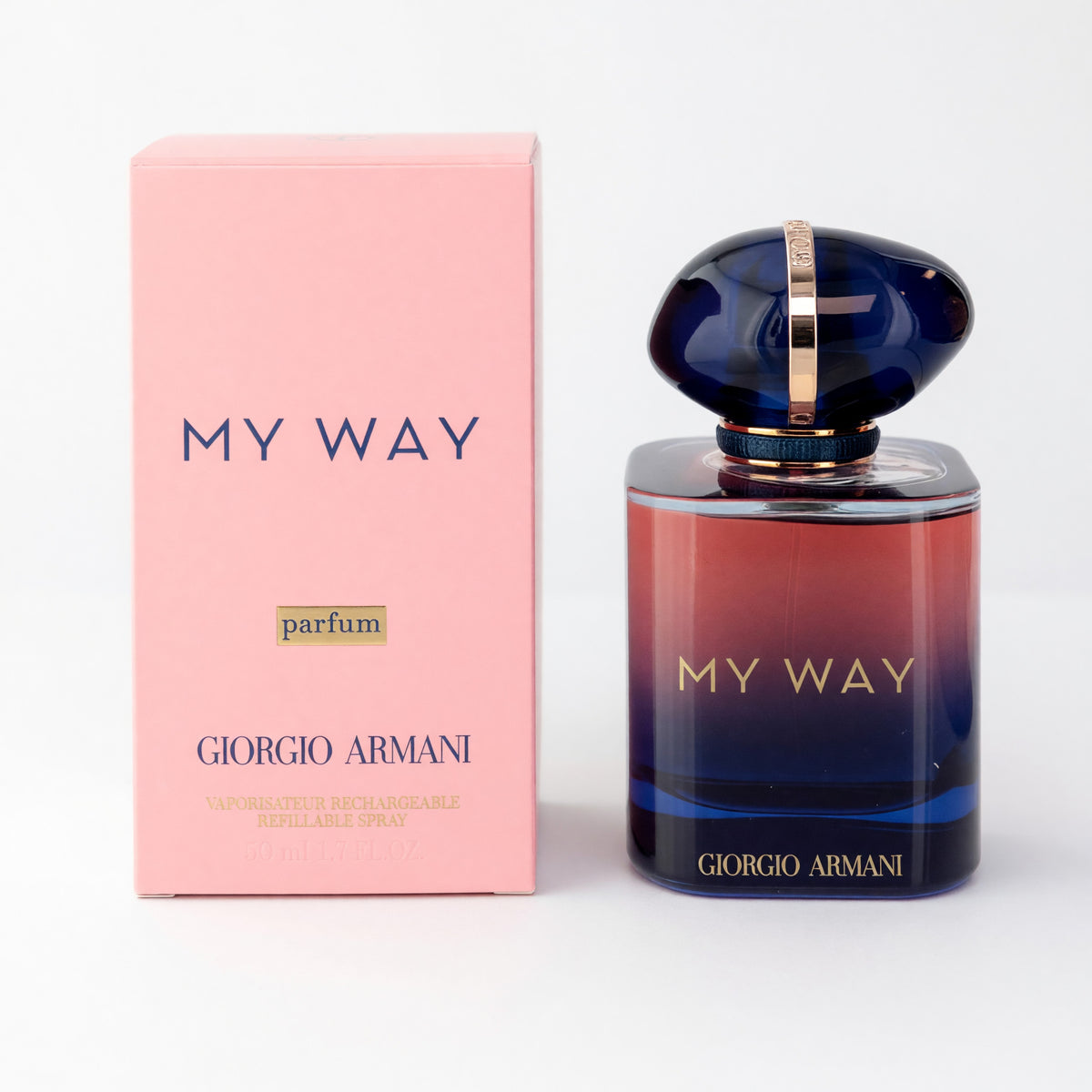 Giorgio Armani My Way 1.7 oz parfum spray for women, elegant bottle with floral design, showcasing luxury fragrance packaging
