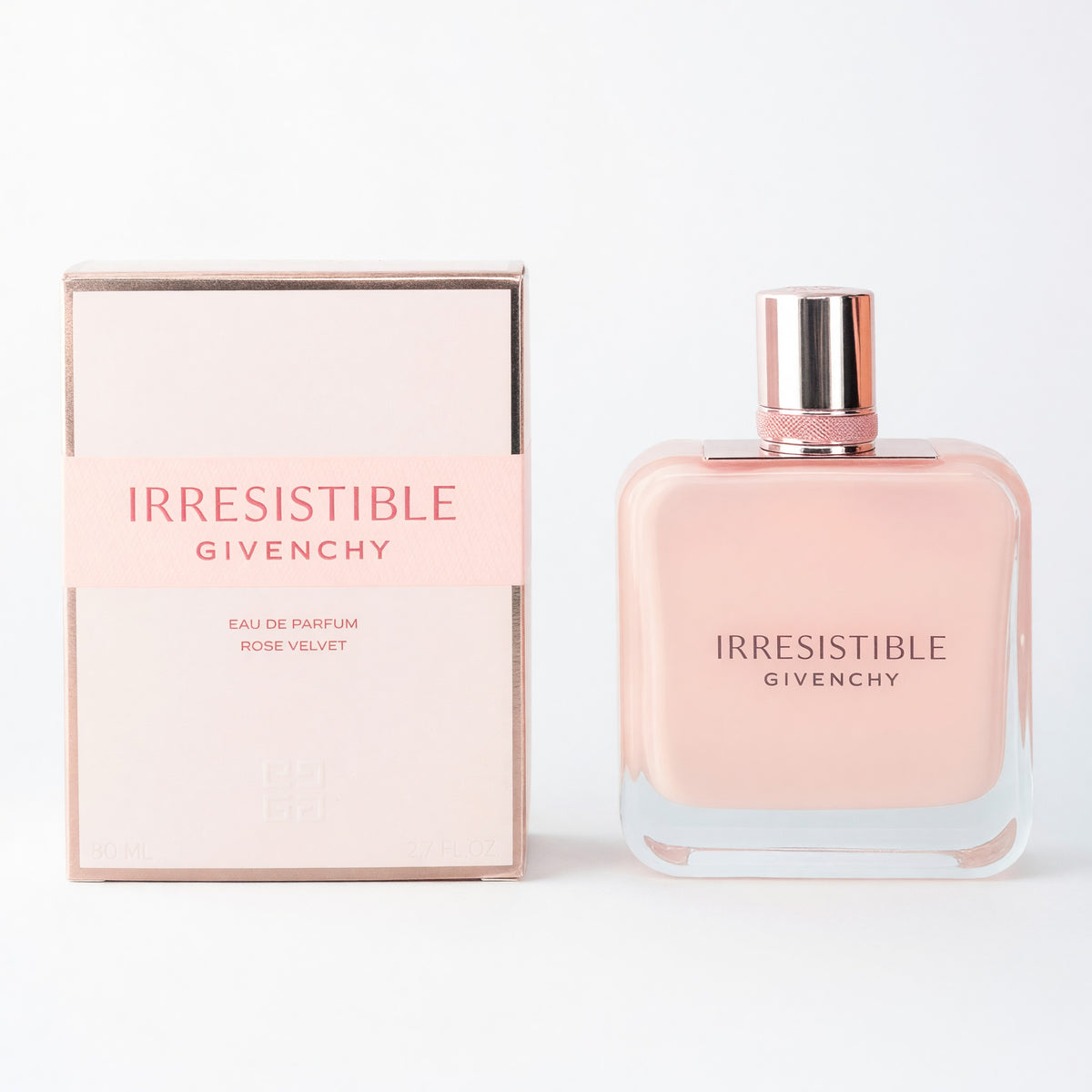 Givenchy Irresistible Rose Velvet 2.7 oz EDP spray for women, featuring a sleek floral fragrance bottle.