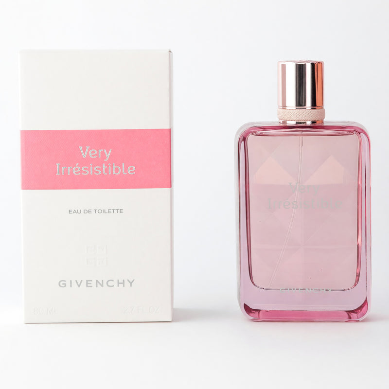 Givenchy Very Irresistible 2.7 oz women's EDT spray bottle, elegant packaging and clear product label visible in the image.