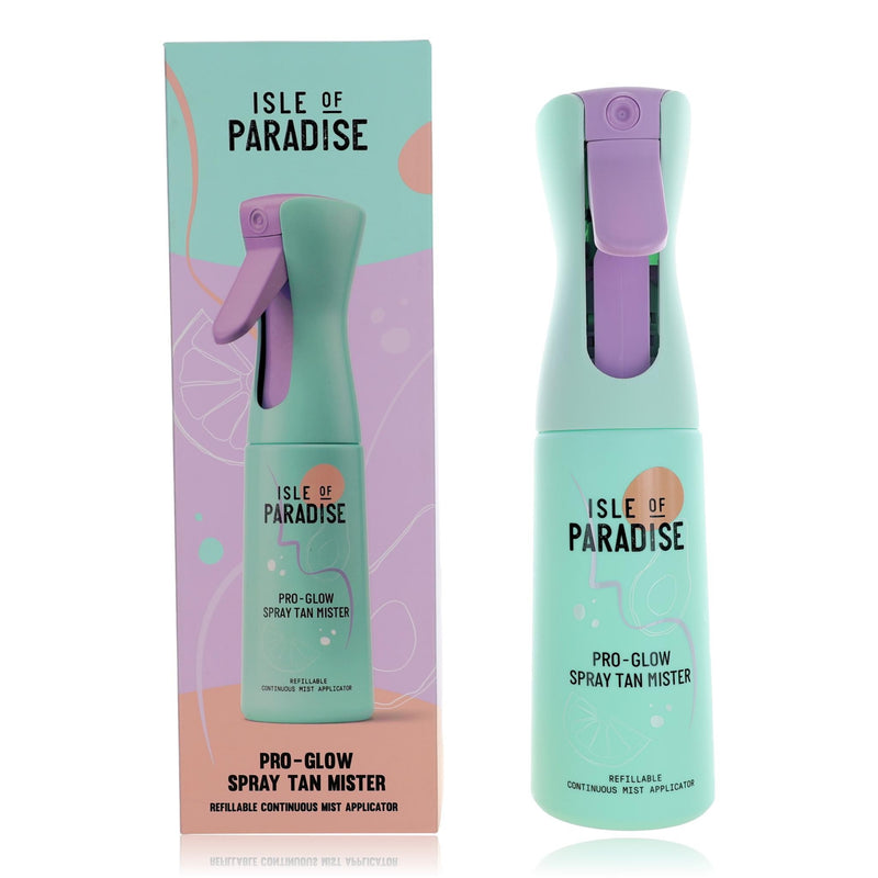 Refillable Isle of Paradise Pro-Glow Spray Tan Mister with continuous mist applicator for even tanning application