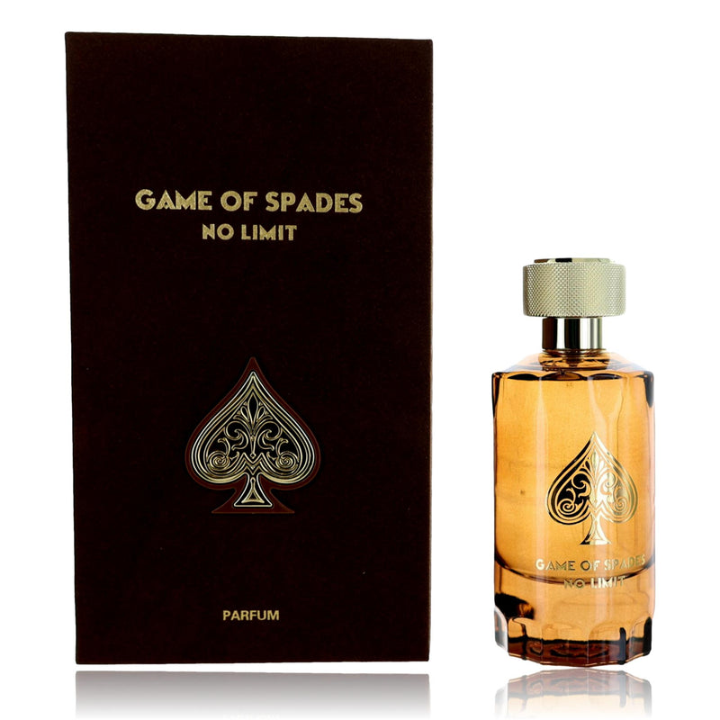 Jo Milano Game of Spades No Limit unisex parfum spray bottle, 3.4 oz, with sleek packaging and stylish design.