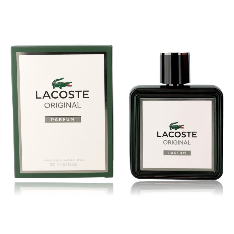 Lacoste by Lacoste men's 3.3 oz parfum spray bottle with sleek design and branding visible.