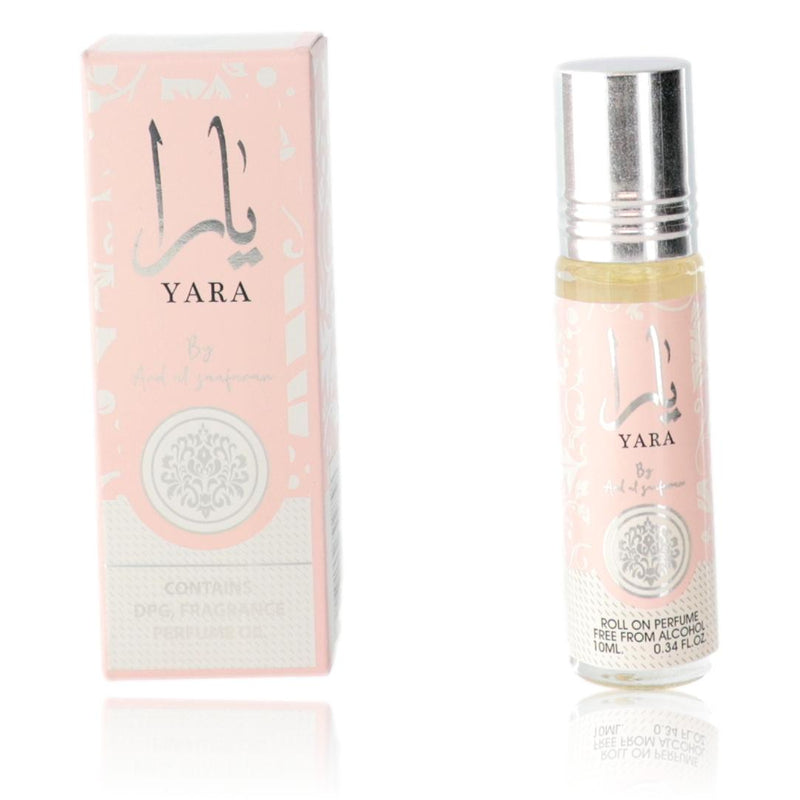 Yara by Ard Al Zaafaran roll-on perfume oil for women in 0.34 oz bottle, featuring elegant fragrance and portable design.