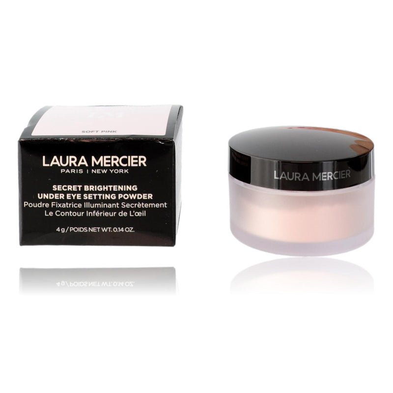 Laura Mercier Secret Brightening Powder in soft pink, a physical under-eye setting powder with a smooth, matte finish.