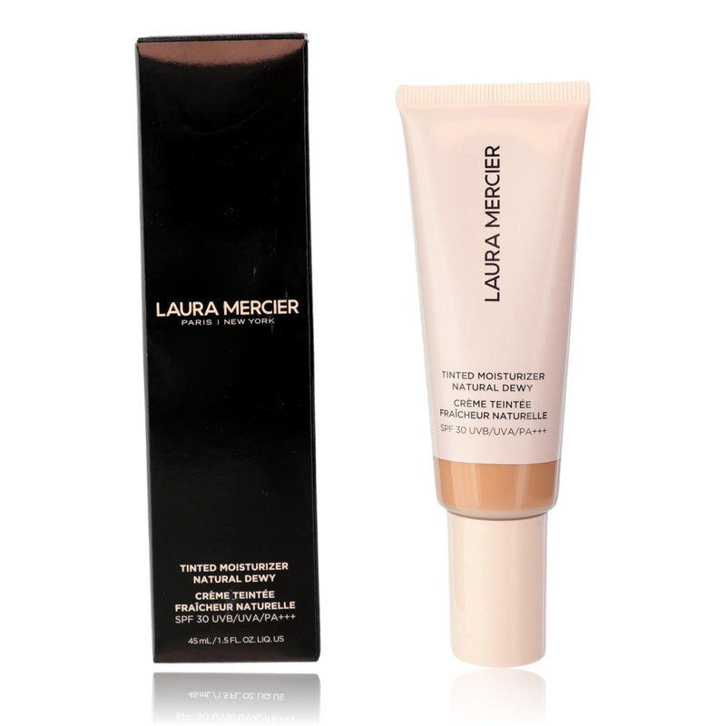 Laura Mercier Tinted Moisturizer Natural Dewy SPF 30 in 3N Sand, featuring a physical formula and smooth, natural finish.