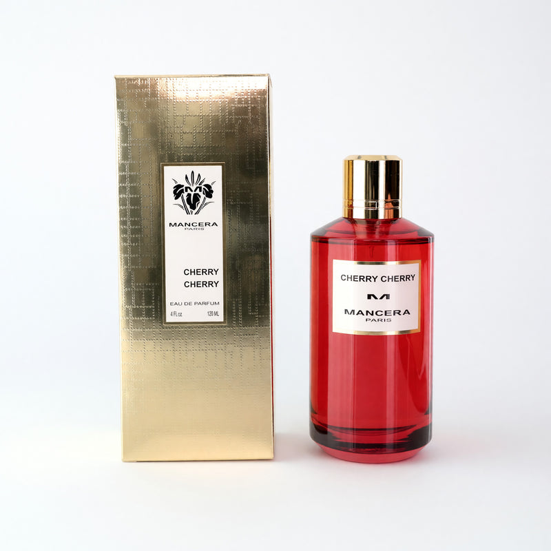 Mancera Cherry Cherry unisex 4 oz EDP spray bottle with cherry-themed packaging and elegant design.