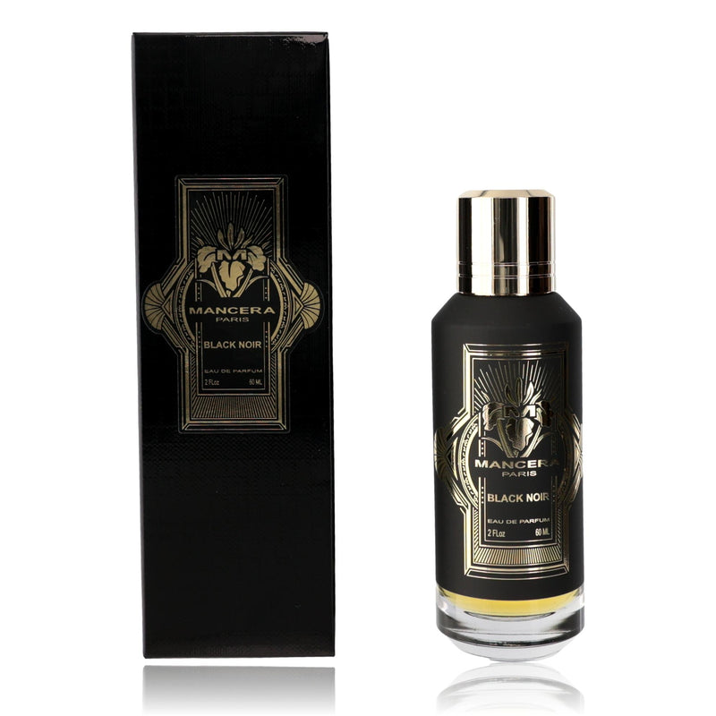 Mancera Black Noir 2 oz unisex EDP spray bottle with sleek black packaging and silver accents.