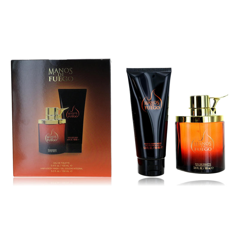 Manos de Fuego Caliente 2-piece gift set for men, featuring physical products with stylish packaging and bold branding.