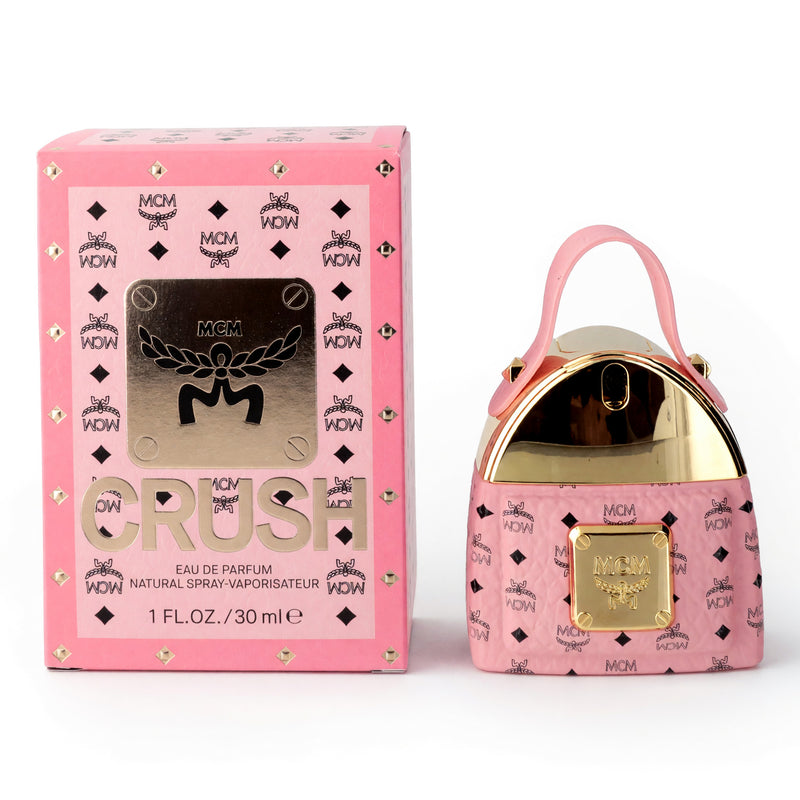 MCM Crush women’s 1.0 oz EDP spray bottle featuring sleek packaging and branding for a stylish fragrance.