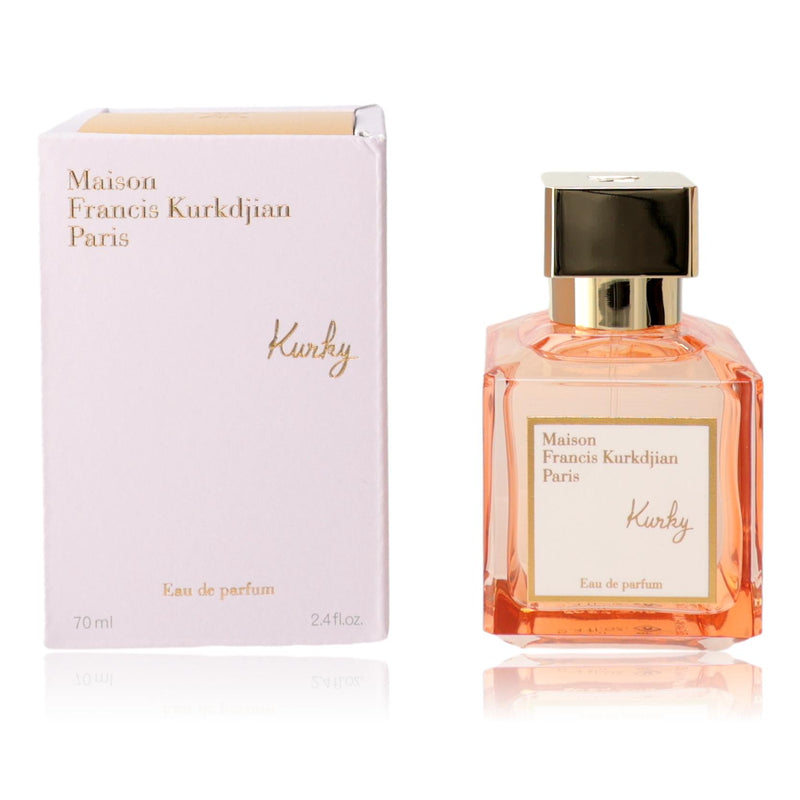 Maison Francis Kurkdjian Kurky 2.4 oz unisex EDP spray bottle with sleek design, ready for elegant fragrance application.