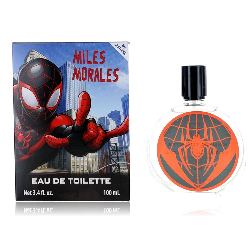 Marvel Miles Morales kids' 3.4 oz EDT spray featuring superhero-themed packaging and design.