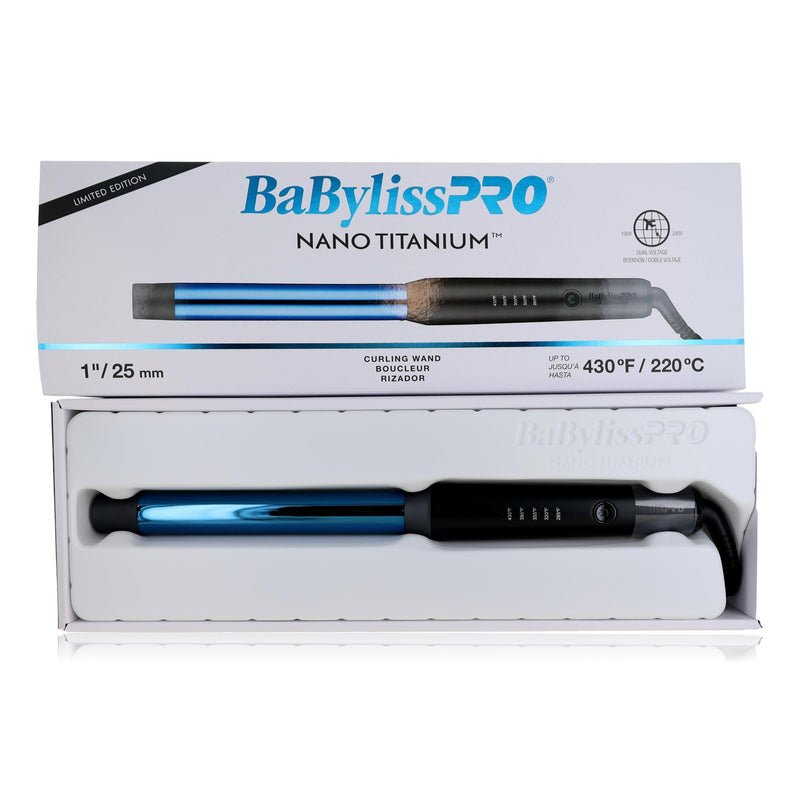 BaBylissPRO Nano Titanium 1-inch curling wand with a sleek design and digital controls for professional styling.