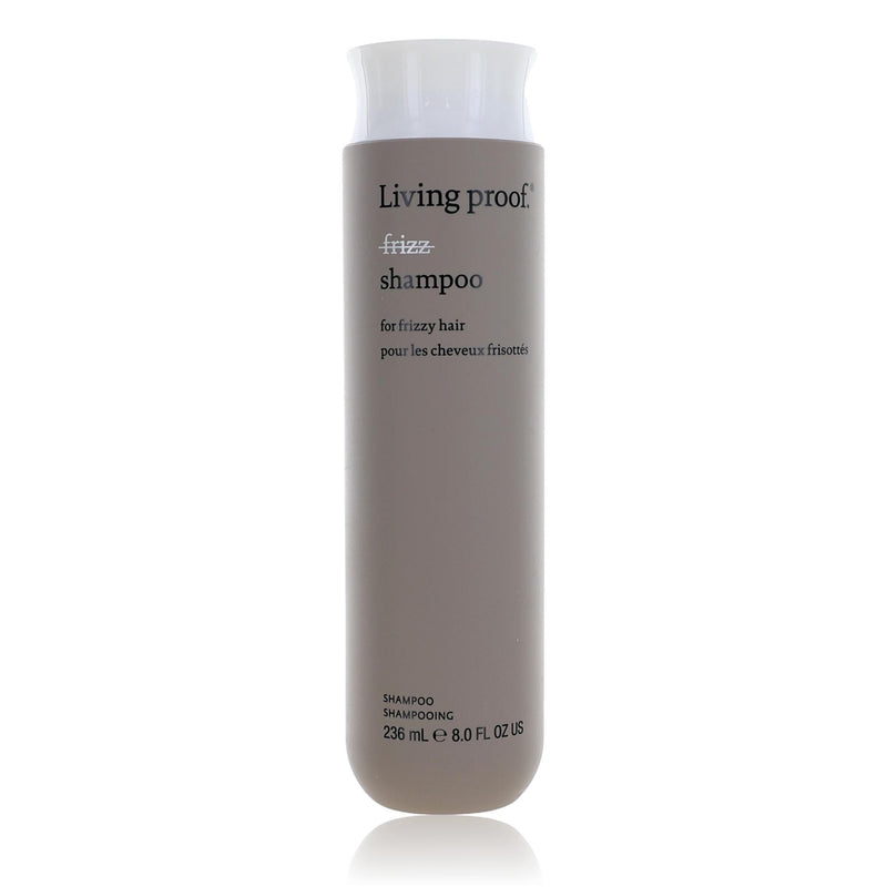 Living Proof No Frizz Shampoo in an 8 oz bottle, featuring a clear pump dispenser and sleek design, ideal for smooth, frizz-free hair.