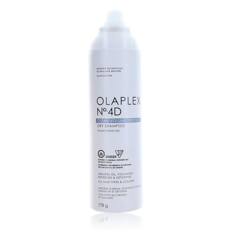 Olaplex No.4D Clean Volume Detox dry shampoo bottle, 6.2 oz, physical hair care product by Olaplex with a sleek design