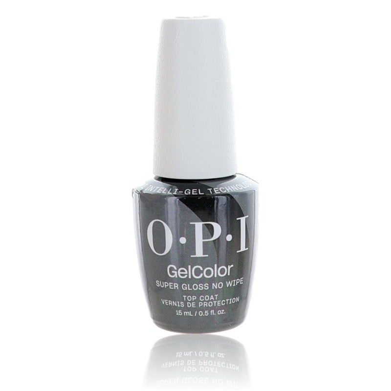 OPI Gel Nail Polish Super Gloss No Wipe Top Coat bottle, 0.5 oz, with glossy finish and smooth application, brand OPI.