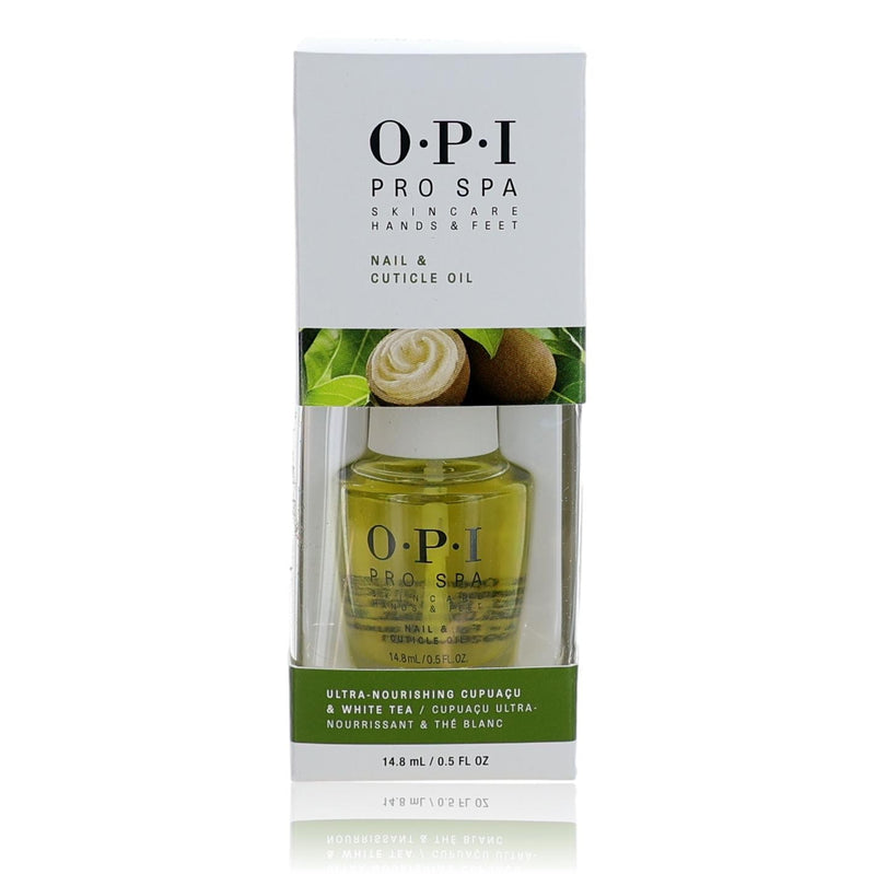 OPI Pro Spa Nail and Cuticle Oil in 0.5 oz bottle, nourishing oil for healthy nails and cuticles, branded by OPI.