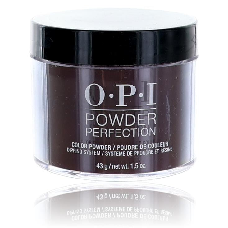 OPI Powder Perfection black cherry dip powder in 1.5 oz jar, featuring rich deep red color for nail enhancements.