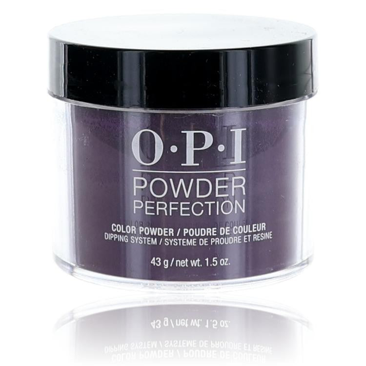 OPI Powder Perfection dip powder in Lincoln Park After Dark, 1.5 oz jar, showcasing rich dark purple color for nails
