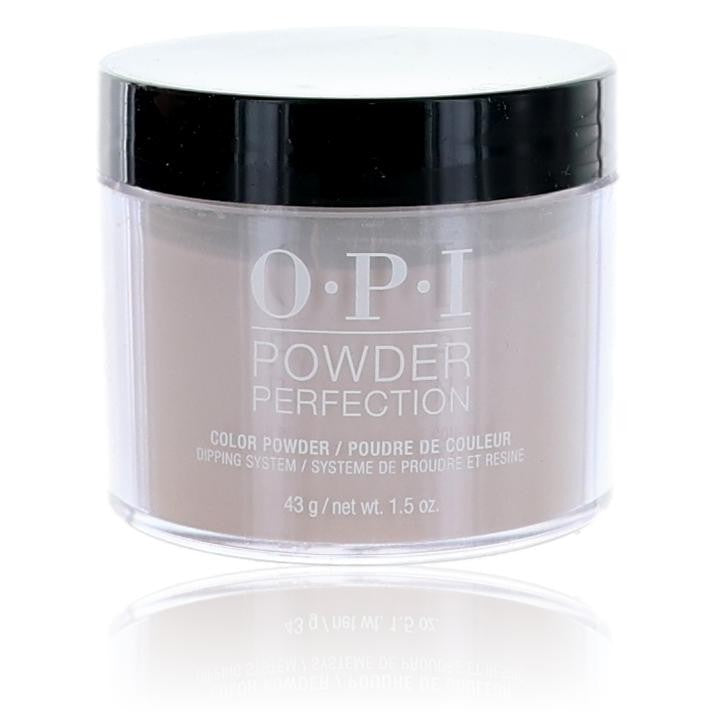 OPI Powder Perfection neutral dip powder in 1.5 oz jar, showing smooth, creamy beige nail color and brand label.