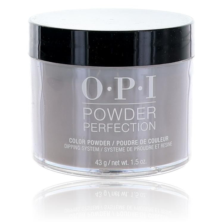 OPI Powder Perfection taupe dip powder in 1.5 oz jar, showcasing the beige-brown color for durable nail enhancement.