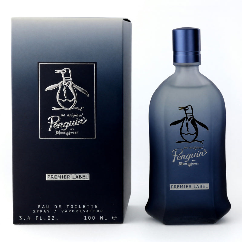 Munsingwear Original Penguin Premier Label 3.4oz men's EDT spray bottle, featuring stylish packaging and branding.