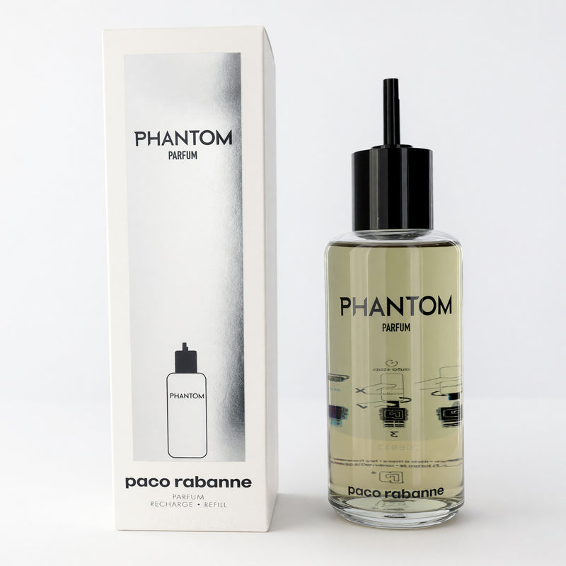 Paco Rabanne Phantom 6.8 oz men's EDP Intense refill bottle with sleek design and modern branding.