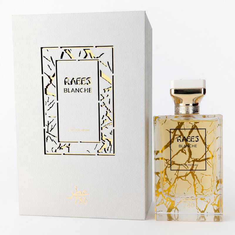 Jo Milano Raees Blanche 3.4 oz men's EDP spray bottle, sleek design and branding visible in the image.