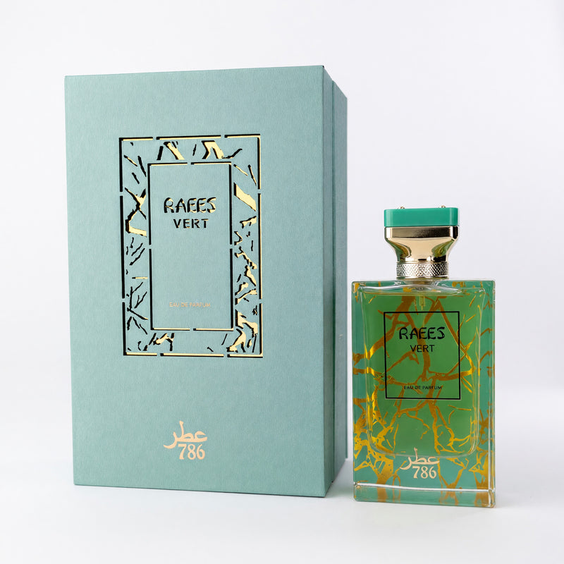 Jo Milano Raees Vert 3.4 oz men's EDP bottle with sleek design, showcasing the fragrance's elegant packaging.