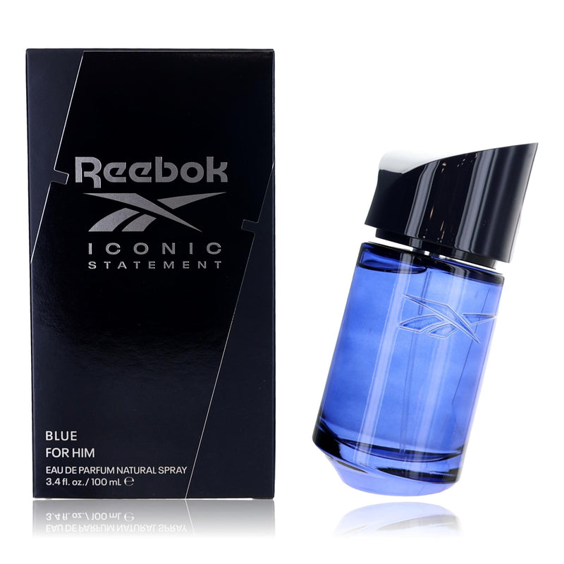 Reebok Iconic Statement Blue men's 3.4 oz EDP spray bottle with sleek design and blue accents.
