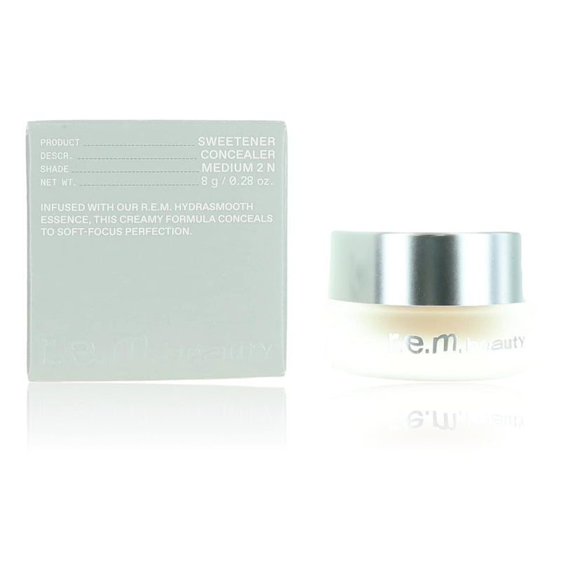 r.e.m. beauty Sweetener concealer in Medium 2 N, 0.28 oz, physical product showing the compact container with brand logo