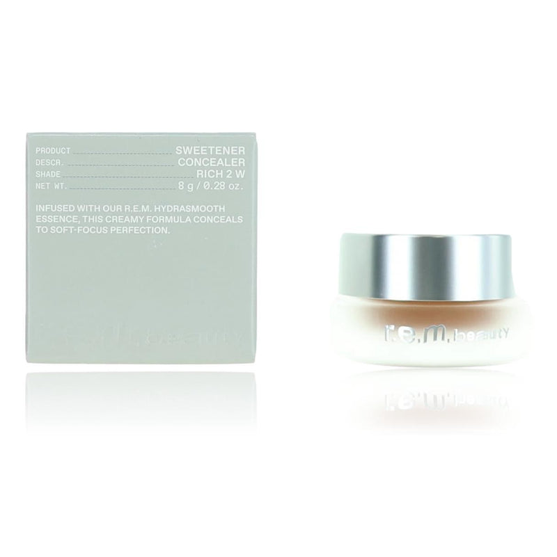 r.e.m. beauty Sweetener concealer in Rich 2 W, 0.28 oz, showing the product tube with applicator and packaging design