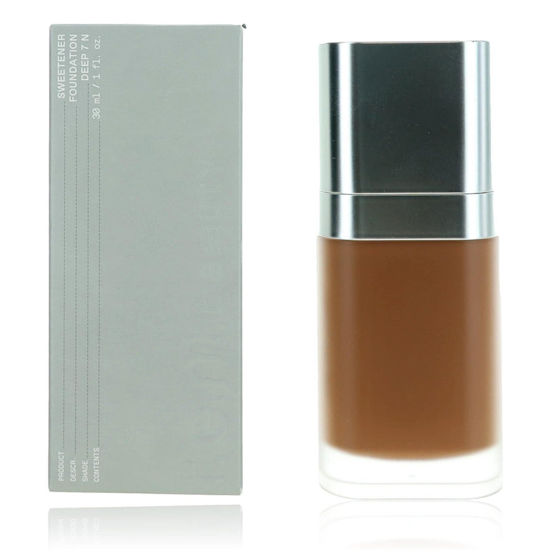 r.e.m. beauty Sweetener foundation in Deep 7 N, 1 oz, physical makeup product with a sleek packaging and rich deep skin tone.