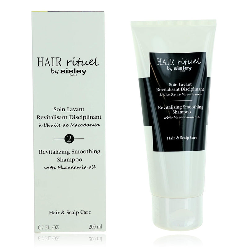 Sisley Hair Rituel revitalizing smoothing shampoo bottle, 6.7 oz, with sleek packaging and clean design.