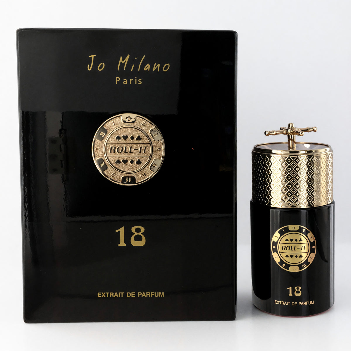 Jo Milano Roll It 18 unisex perfume spray bottle, 3.4 oz Extrait De Parfum with sleek packaging and elegant design.
