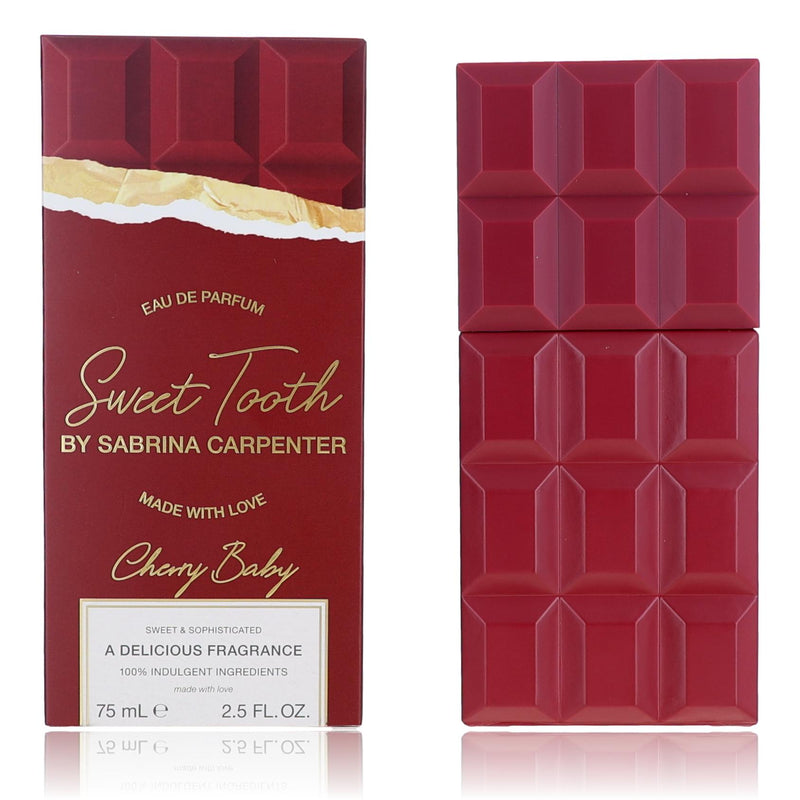 Sabrina Carpenter Sweet Tooth Cherry Baby 2.5oz EDP spray for women with a floral cherry fragrance and feminine packaging.