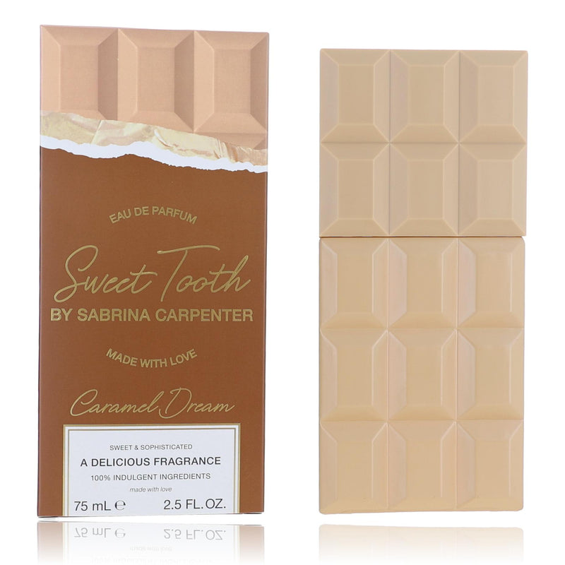 Sabrina Carpenter Sweet Tooth Caramel Dream 2.5oz EDP spray for women, featuring caramel and sweet floral notes in a sleek bottle.